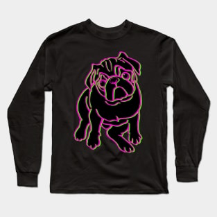 Pug Black Neon Outline 4 Long Sleeve T-Shirt